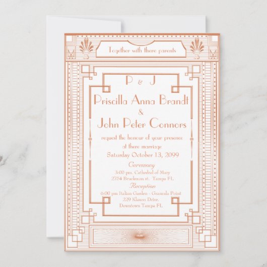 Carte faire-part de mariage, Art Déco, blanc, or r (Devant)