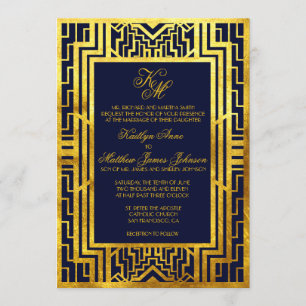 Carte Faire-part de mariage Art Déco Gatsby Gold d