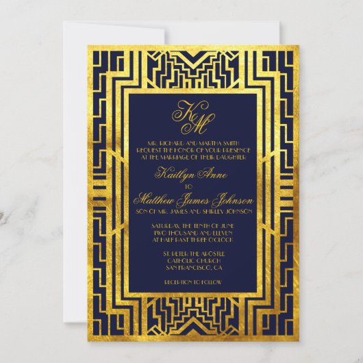 Carte Faire-part de mariage Art Déco Gatsby Gold N (Devant)