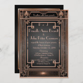 Carte faire-part de mariage, Art Déco, noir, or ro (Devant / Derrière)