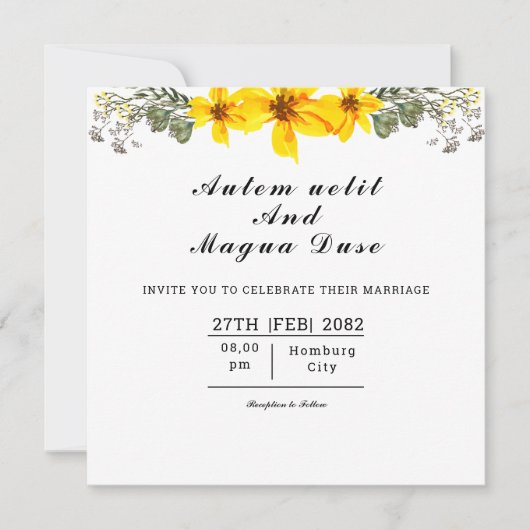 Carte faire-part de mariage Beau Carré Floral (Devant)