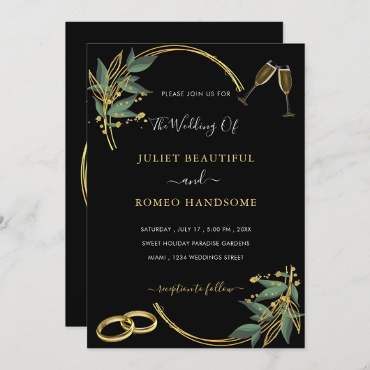 Carte Faire-part de mariage Black Gold Design élég (Devant / Derrière)