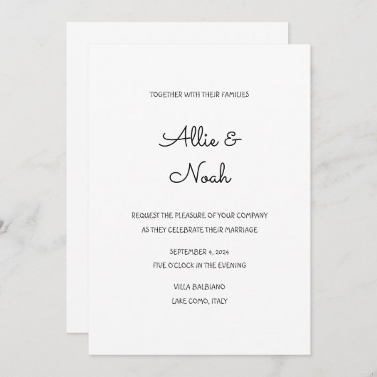 Carte Faire-part de mariage blanche simple et élég (Devant / Derrière)