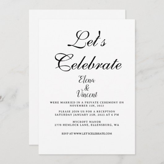 Carte faire-part de mariage CLASSIQUE simple (Devant / Derrière)