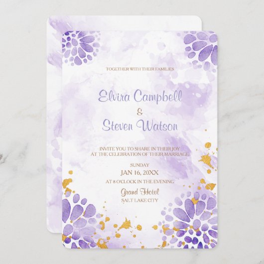 Carte Faire-part de mariage couleur pourpre (Devant / Derrière)