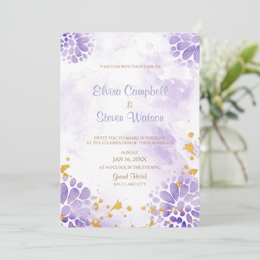 Carte Faire-part de mariage couleur pourpre (Debout devant)