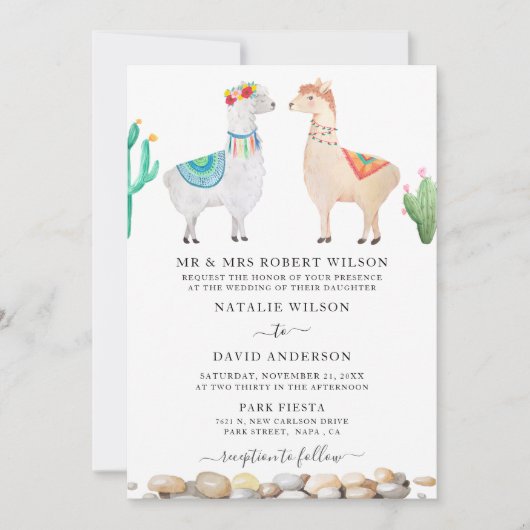 Carte Faire-part de mariage Couple Llama (Devant)