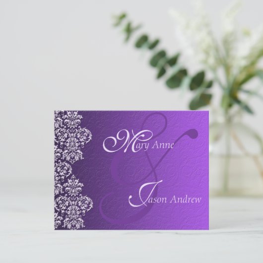 Carte Faire-part de mariage Damask Royal Purple (Debout devant)