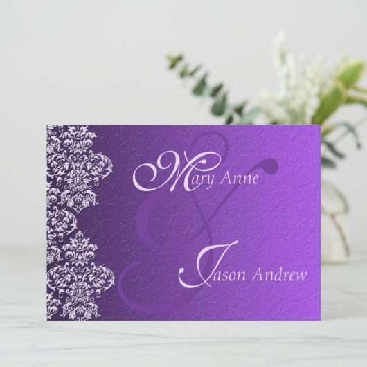 Carte Faire-part de mariage Damask Royal Purple (Debout devant)