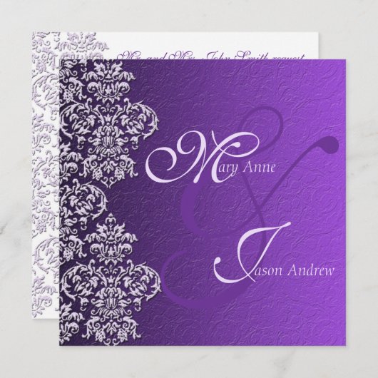 Carte Faire-part de mariage Damask Royal Purple (Devant / Derrière)