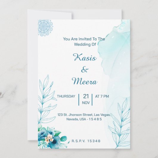 Carte faire-part de mariage d'aquarelle florale bl (Devant)
