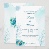 Carte faire-part de mariage d'aquarelle florale bl (Devant / Derrière)