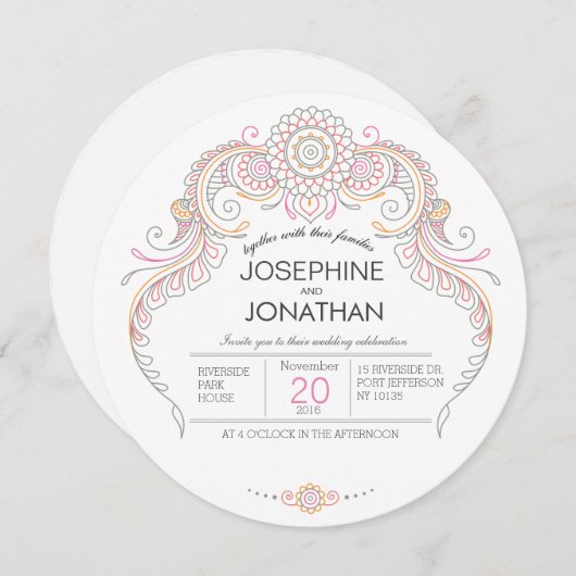 carte faire-part de mariage de conception au henné (Devant / Derrière)