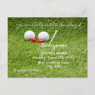 Carte Faire-part de mariage de golf avec deux coeu