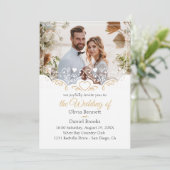 Carte faire-part de mariage d'or avec photo (Debout devant)