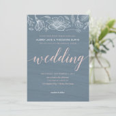 Carte Faire-part de mariage Dusty Blue & Blush Flo (Debout devant)