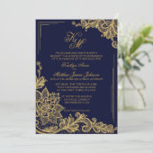 Carte Faire-part de mariage en dentelle marine et  (Debout devant)