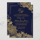 Carte Faire-part de mariage en dentelle marine et  (Devant / Derrière)