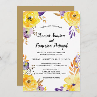 Carte Faire-part de mariage florale aquarelle