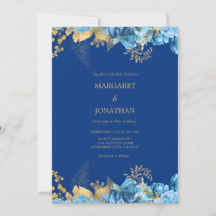 Carte Faire-part de mariage Florale Bleu et Or