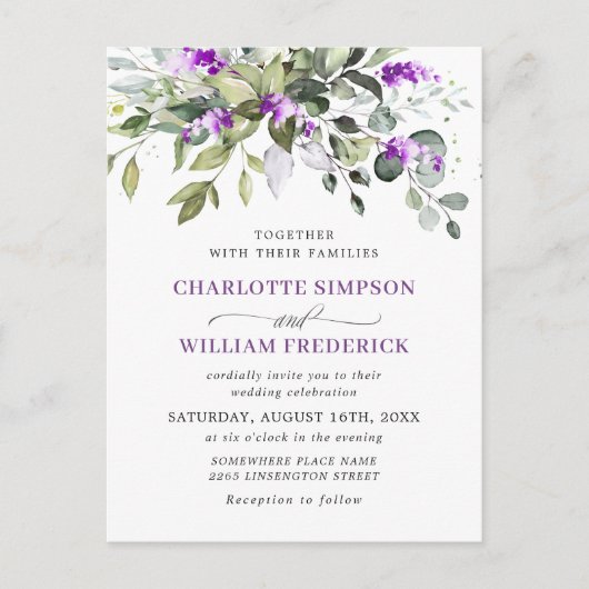 Carte Faire-part de mariage florale Eucalyptus Lav (Devant)