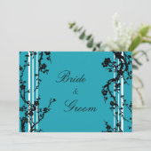 Carte Faire-part de mariage florale noire turquois (Debout devant)