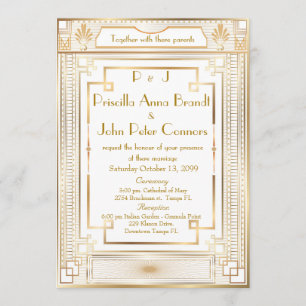 Carte faire-part de mariage, Grand Gatsby, blanc,