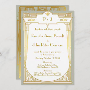 Carte Faire-part de mariage,Grand Gatsby,gris or