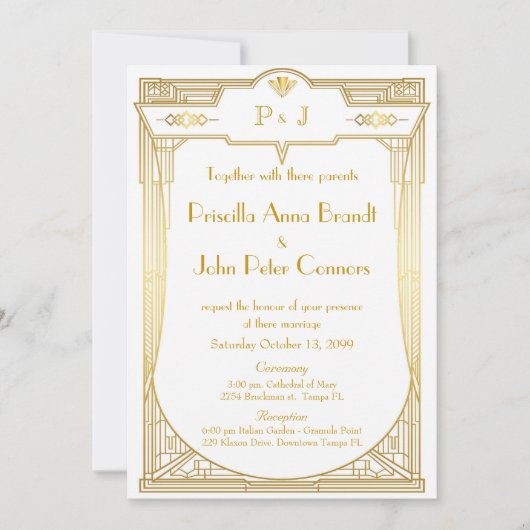 Carte Faire-part de mariage, Grand Gatsby, or blan (Devant)