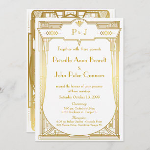 Carte Faire-part de mariage,Grand Gatsby,or blanc