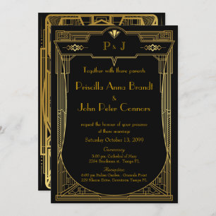 Carte Faire-part de mariage,Grand Gatsby,or noir 2