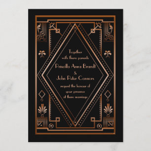 Carte faire-part de mariage, Grand Gatsby, or rose