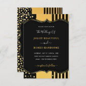 Carte Faire-part de mariage moderne Black Frame Or (Devant / Derrière)