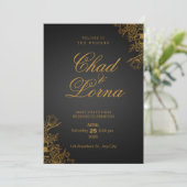 Carte Faire-part de mariage moderne Black Gold (Debout devant)