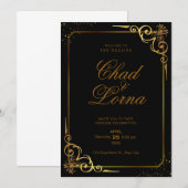 Carte Faire-part de mariage moderne Black Gold (Devant / Derrière)