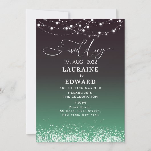 Carte Faire-part de mariage noir vert simple (Devant)