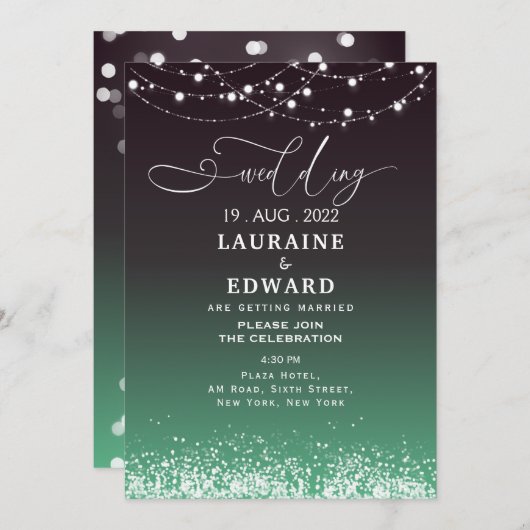 Carte Faire-part de mariage noir vert simple (Devant / Derrière)