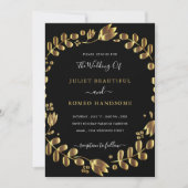 Carte Faire-part de mariage noire Gold Tulip (Devant)