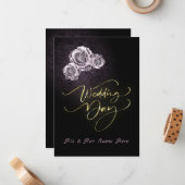 Carte Faire-part de mariage noire rose Roses (Devant/Arrière en situation)