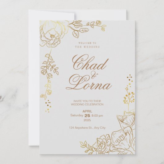 Carte Faire-part de mariage or et rose (Devant)