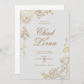 Carte Faire-part de mariage or et rose (Devant / Derrière)