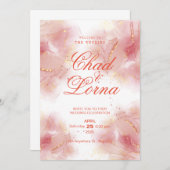 Carte Faire-part de mariage or et rose (Devant / Derrière)