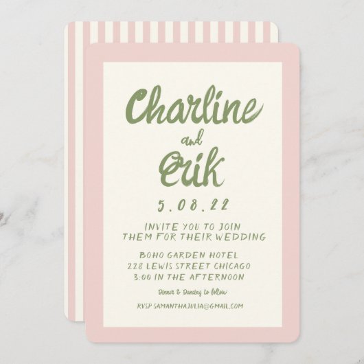 Carte Faire-part de mariage Pastel Retro (Devant / Derrière)