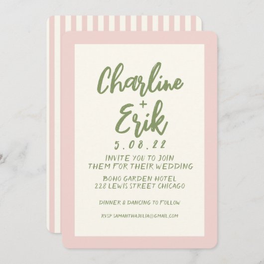 Carte Faire-part de mariage Pastel Retro (Devant / Derrière)