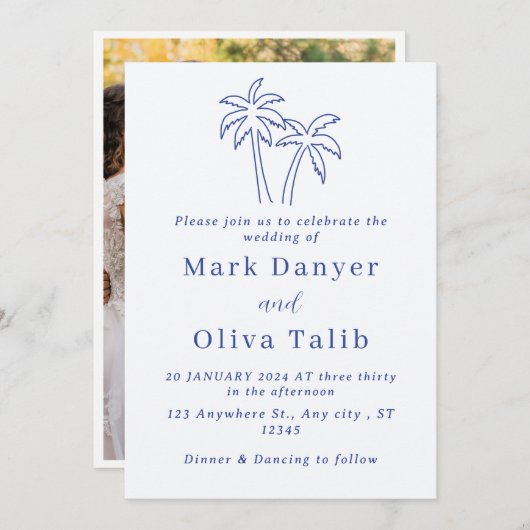 Carte Faire-part de mariage personnalisée - Élégan (Devant / Derrière)