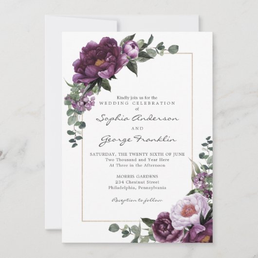 Carte Faire-part de mariage Plum Peonies (Devant)