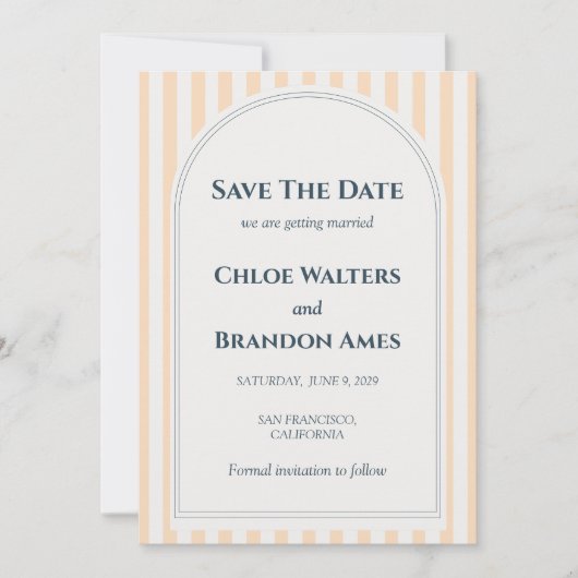 Carte Faire part de mariage rayé pêche et crème (Devant)