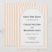 Carte Faire part de mariage rayé pêche et crème (Devant / Derrière)