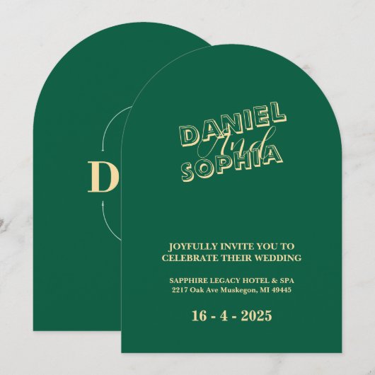 Carte faire-part de mariage rétroactive verte (Devant / Derrière)