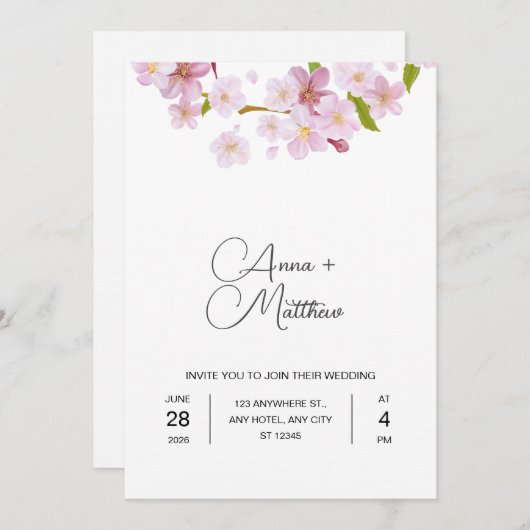 Carte Faire-part de mariage rose Cherche (Devant / Derrière)